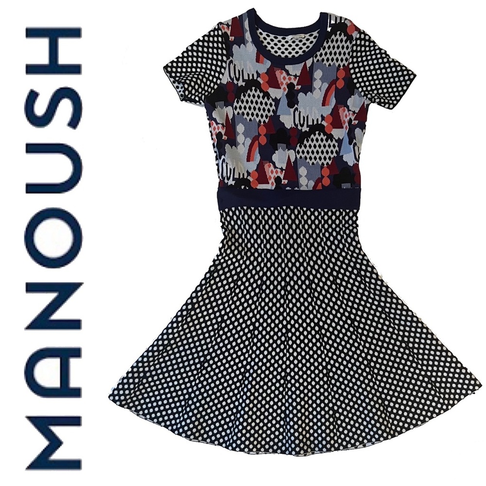 MANOUSH knit abstract and polka dot dress